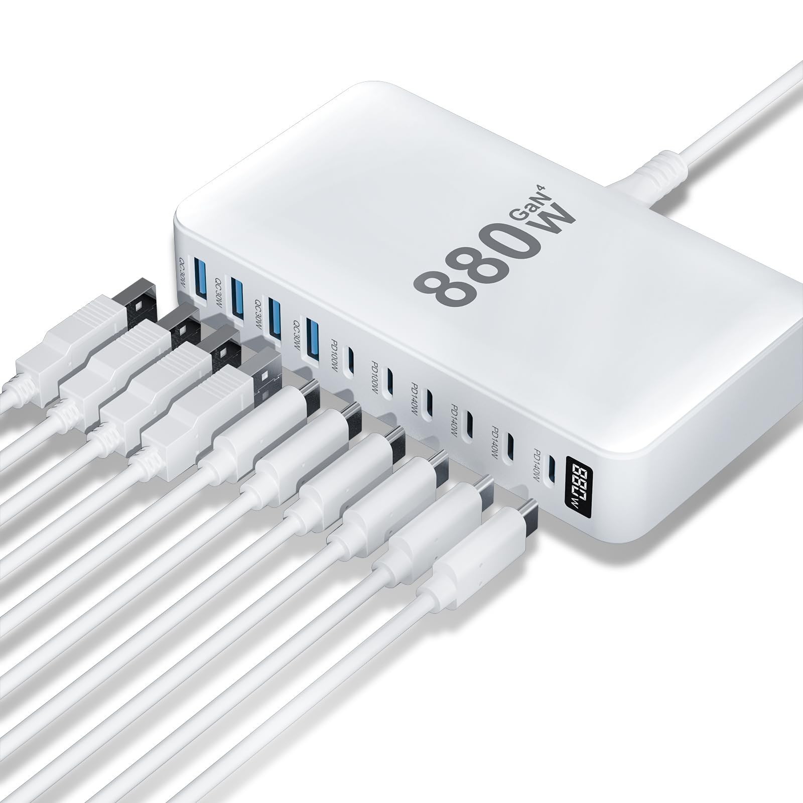 880W USB C Charger Block - 10-Port GaN IV Fast Charging Station for Laptops & De