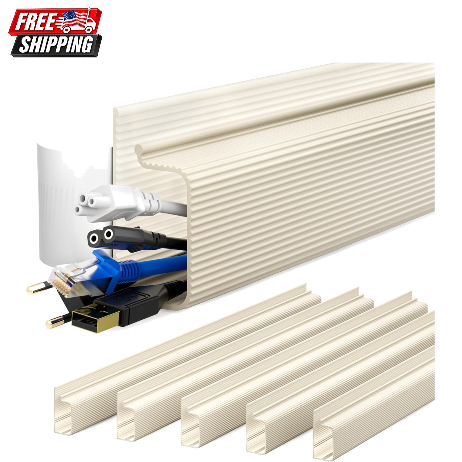 YECAYE Cable Management Under Desk, 94.2 in, Cable Raceway, Beige