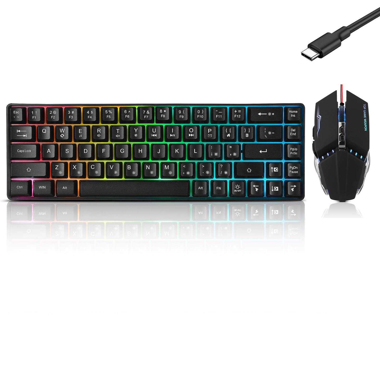 Guiheng Wired 60% Gaming Keyboard and Mouse Combo, Ultra-Compact black combo 