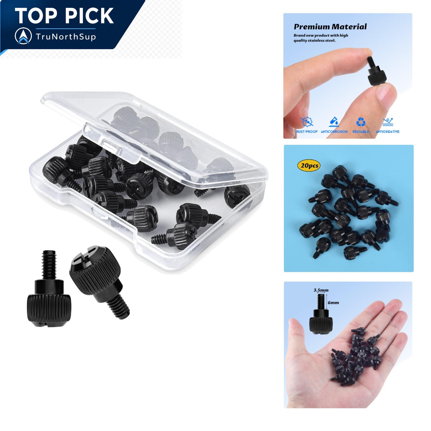 20x Computer Case Thumb Screws M3.5 6-32 Stainless Steel Black for PC Case Co...