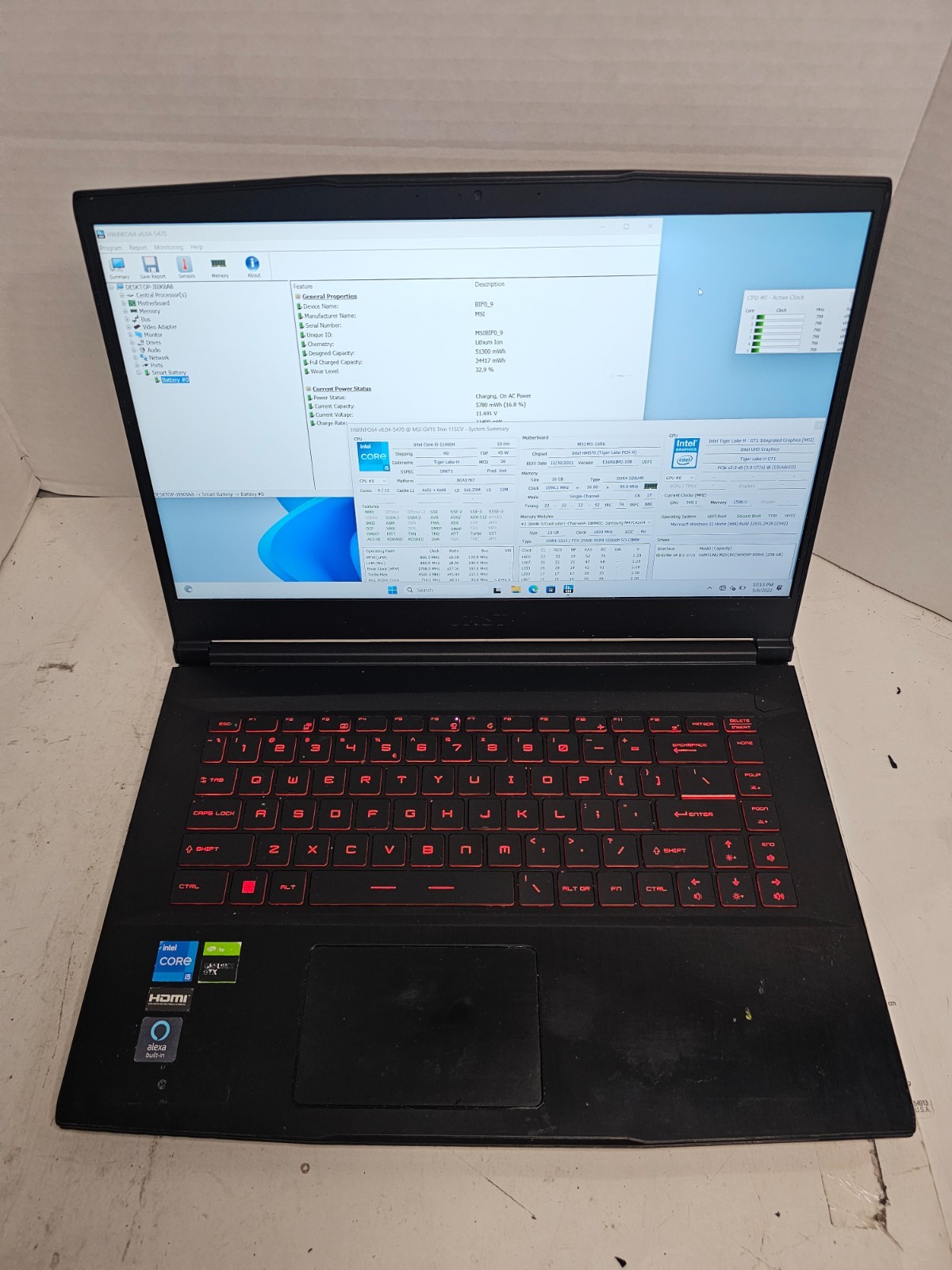 MSI GV15 Thin 11SCV i5-11400H 16GB RAM 256GB SSD Win 11 GTX 1650 #04