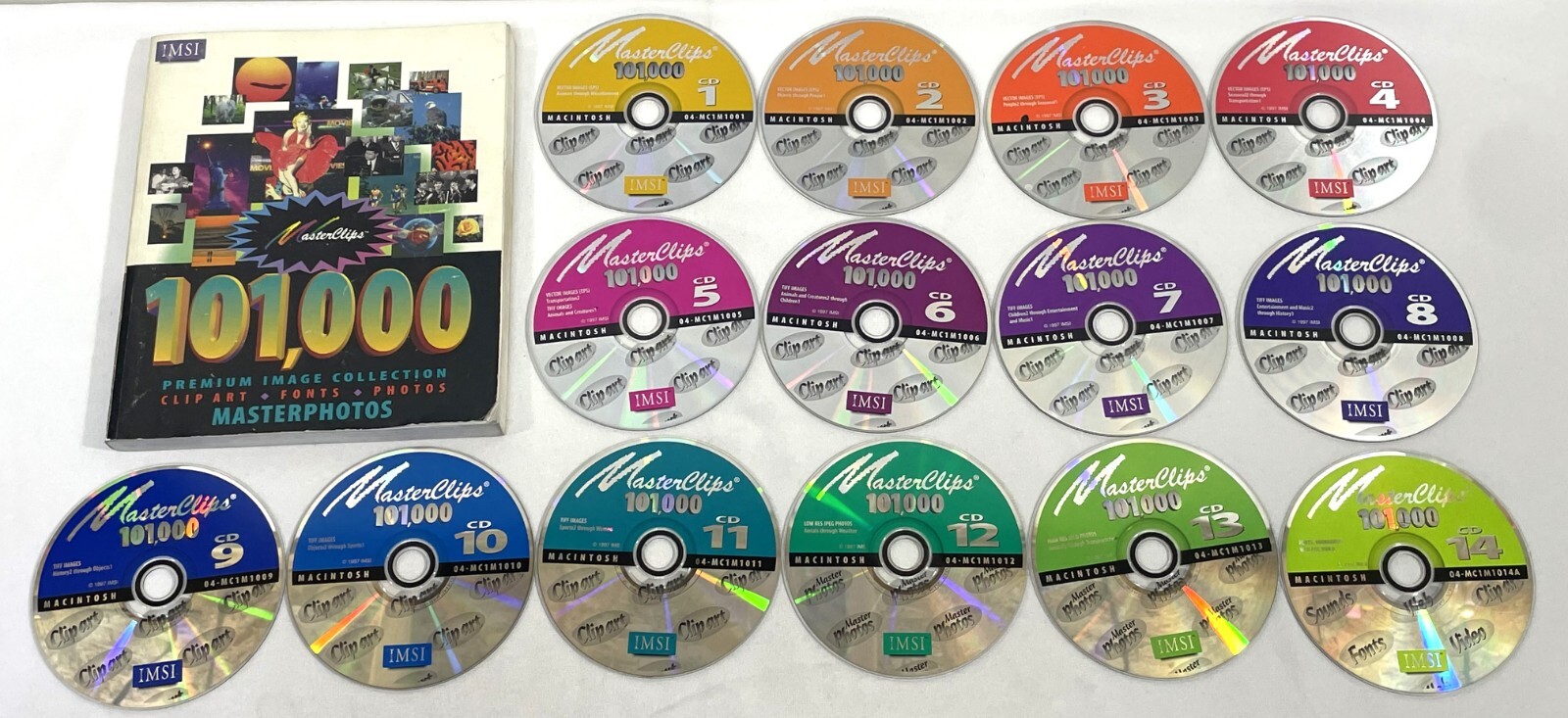 Vintage 1997 IMSI MasterClips 101,000 MasterPhotos CD Disc 1-14 + Book Macintosh