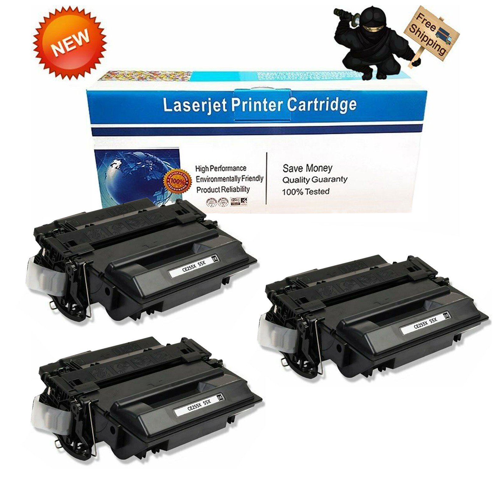 3PK Black Toner For HP CE255X 55X LaserJet P3011 P3015 P3015d P3015n P3015dn