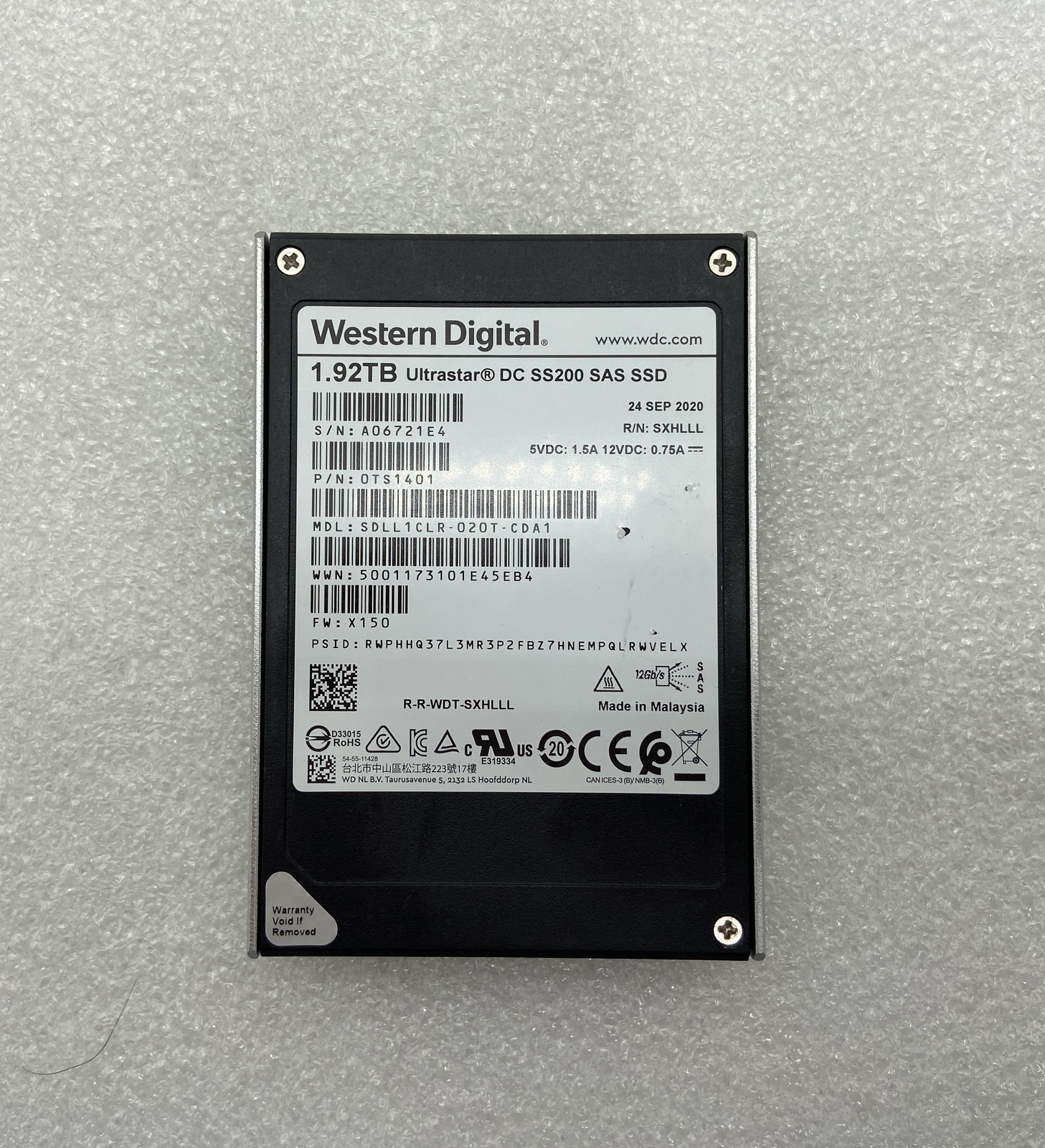 Western Digital Ultrastar DC SS200 1.92TB 2.5" SAS SSD 0TS1401