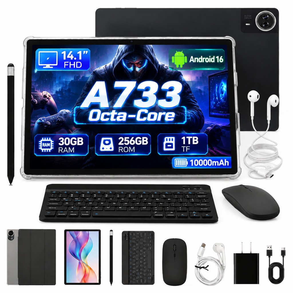 14" FHD Tablet Android 16 Gaming PC Tablet 256GB+1TB TF 10000mAh Octa-Core A733