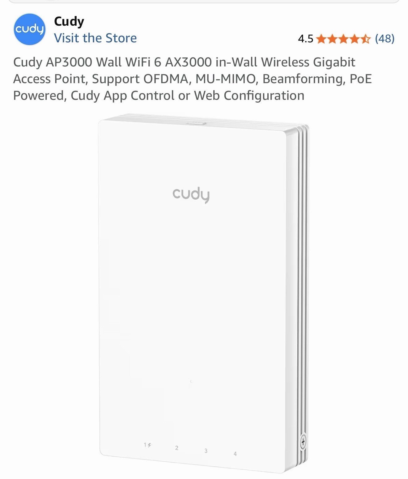 Cudy AP3000 Wall WiFi 6 AX3000 in-Wall Wireless Gigabit Access Point