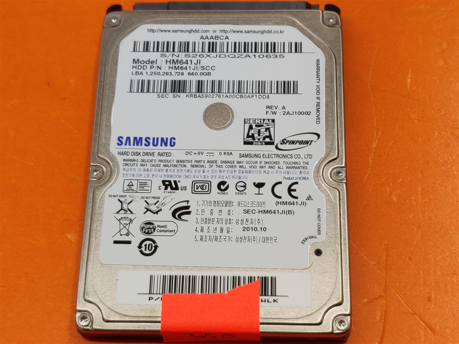 ⭐️⭐️⭐️⭐️⭐️ *AS IS* HDD Hard Drive SATA Laptop 2.5" Samsung HM641JI 640GB