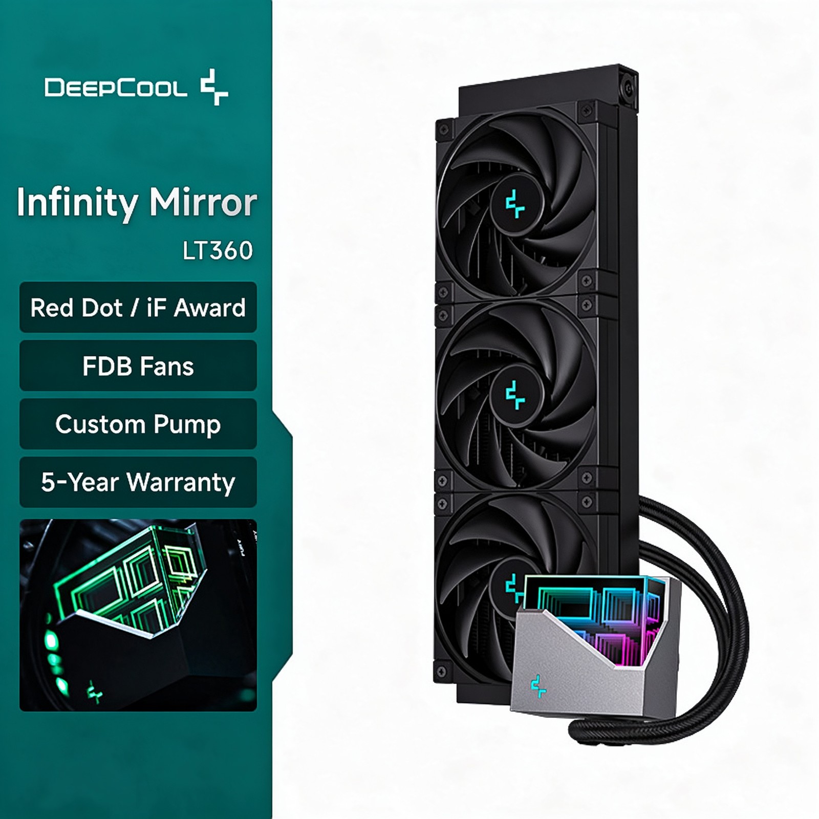 DeepCool LT720 360mm AIO CPU Liquid Cooler ARGB Mirror Cold Head For LGA1700 AM5