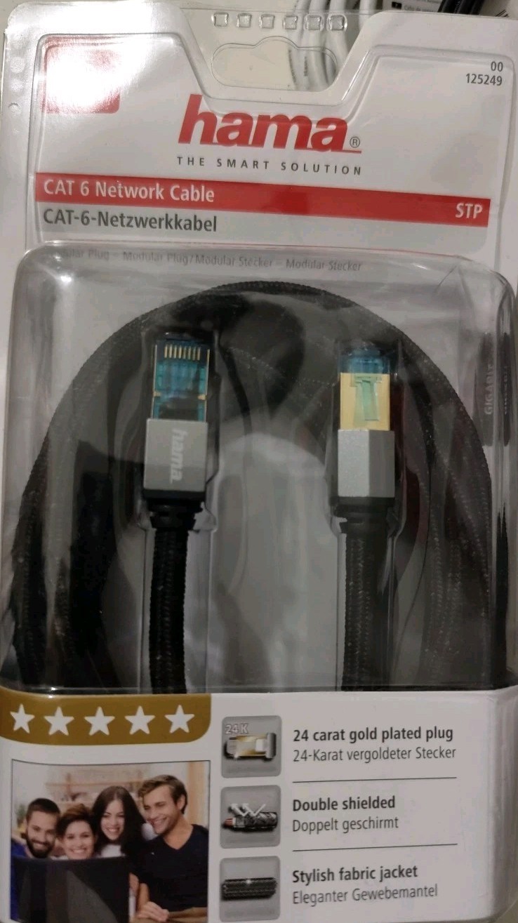 Hama Computer HQ Cat 6 Network Cable 24K Gold Plated Fabric STP 3m Black
