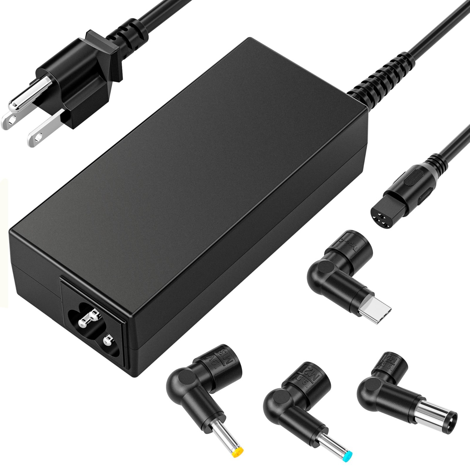 65W USB C Laptop Charger, 4-in-1 AC Adapter with 3 Round Tips, Universal Power S