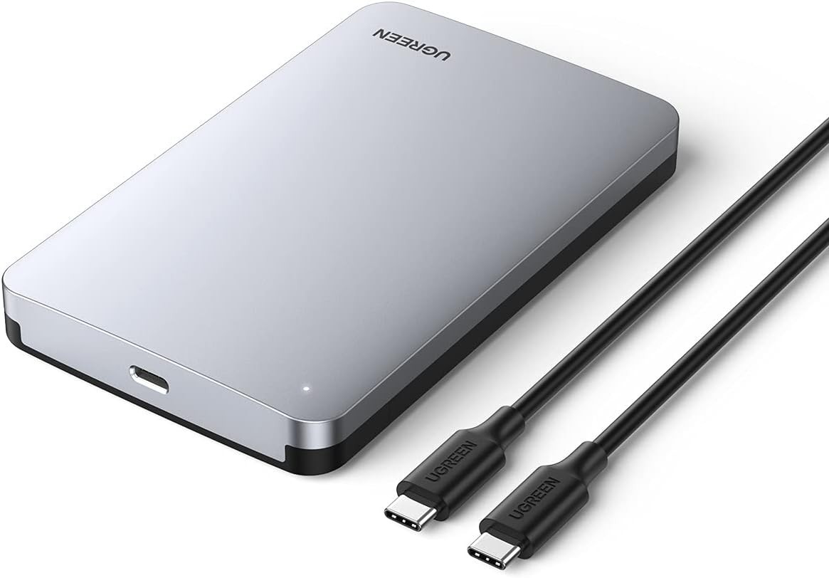 UGREEN USB C Hard Drive Enclosure for 2.5" SATA SSD HDD - Aluminum Silver