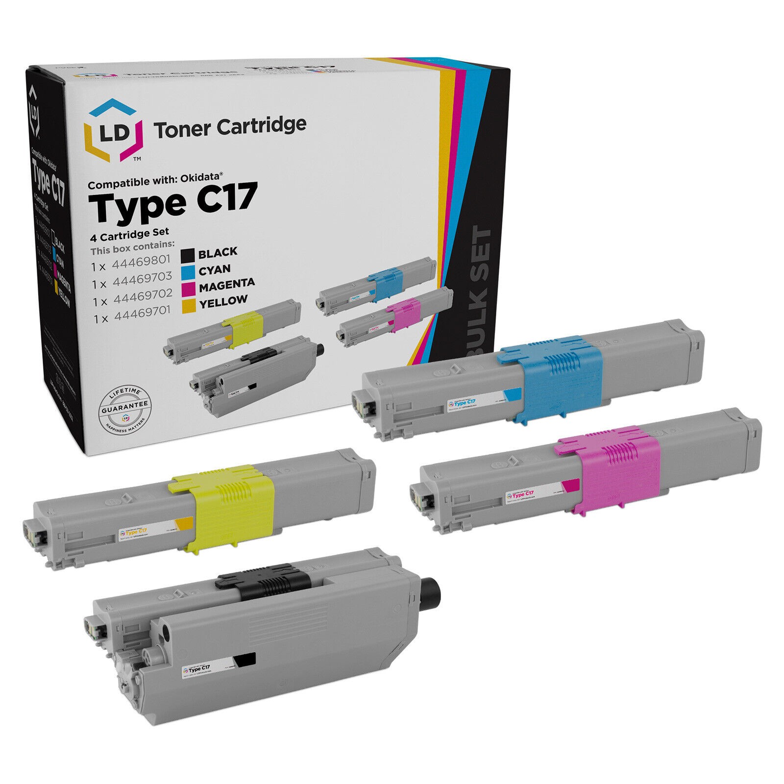LD Compatible Okidata Type C17 4PK: 1 44469801 BLK/1 703 C/1 702 M/1 701 Y