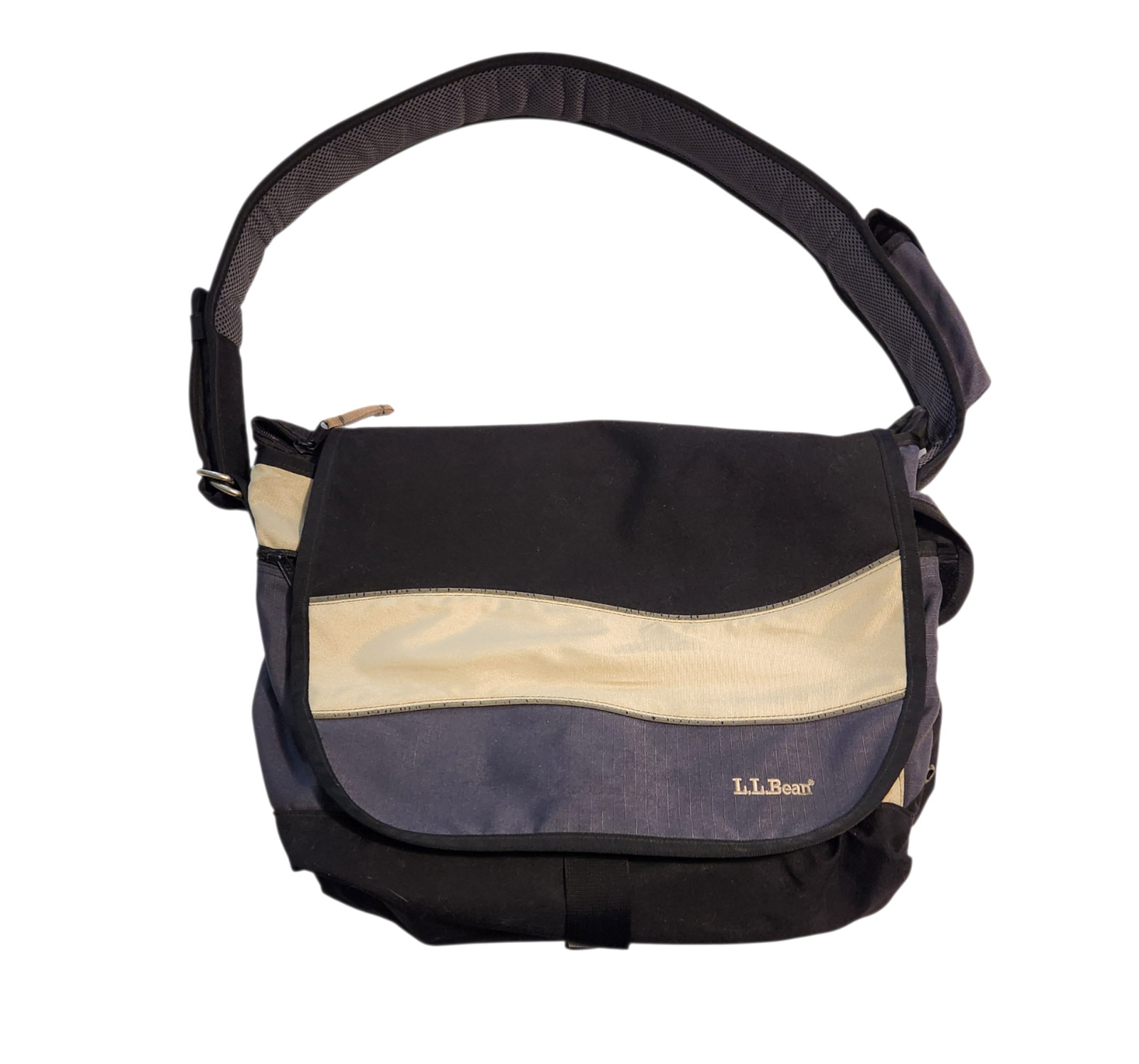 L L Bean Messenger Laptop Bag OWP-21 Black/Gray/Beige Adj. Strap 12LX15WX8D