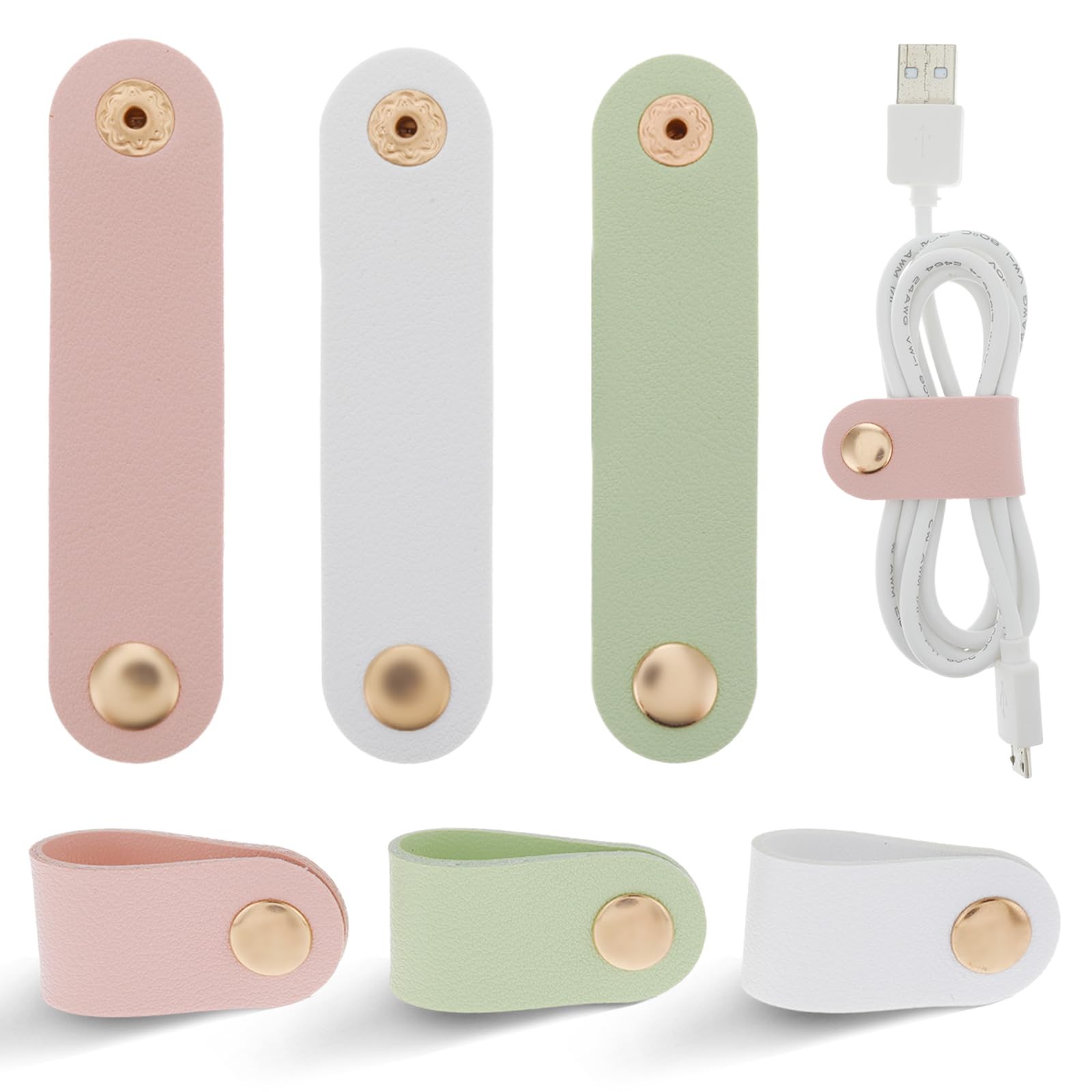 Organizador de cables cuero con correas, reutilizable, con puerto USB, multiusos