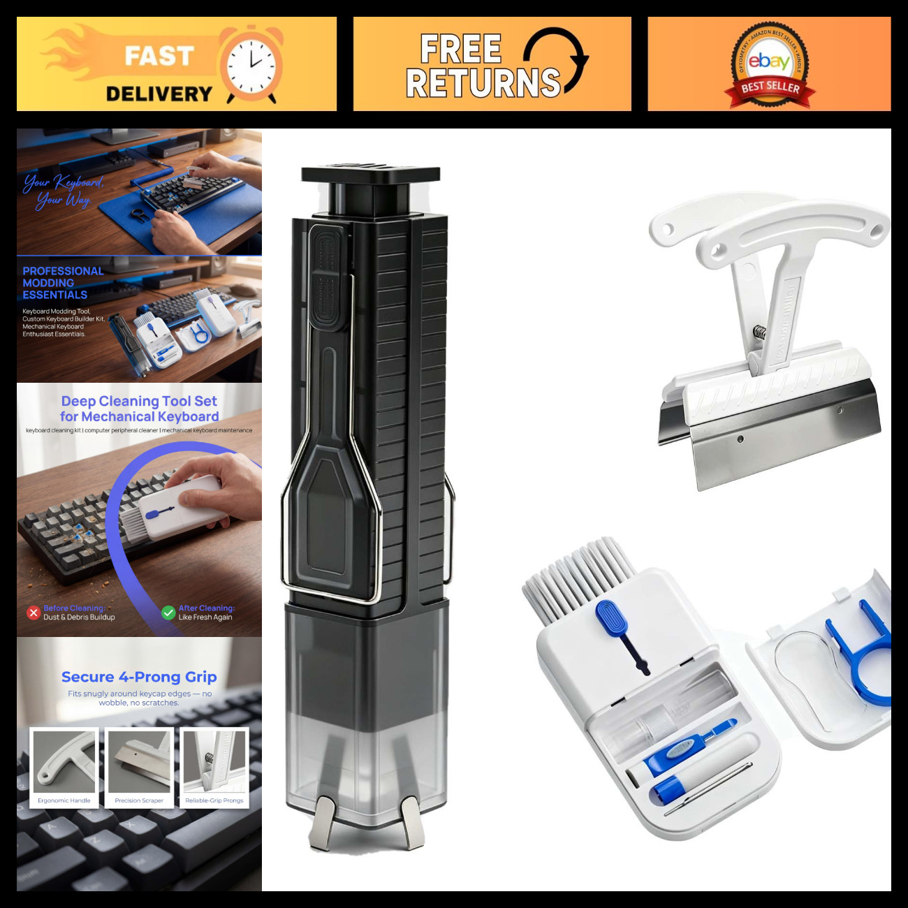 4-in-1 Mechanical Keyboard Tool Kit - Keycap Puller, Switch Extractor & Brush Se