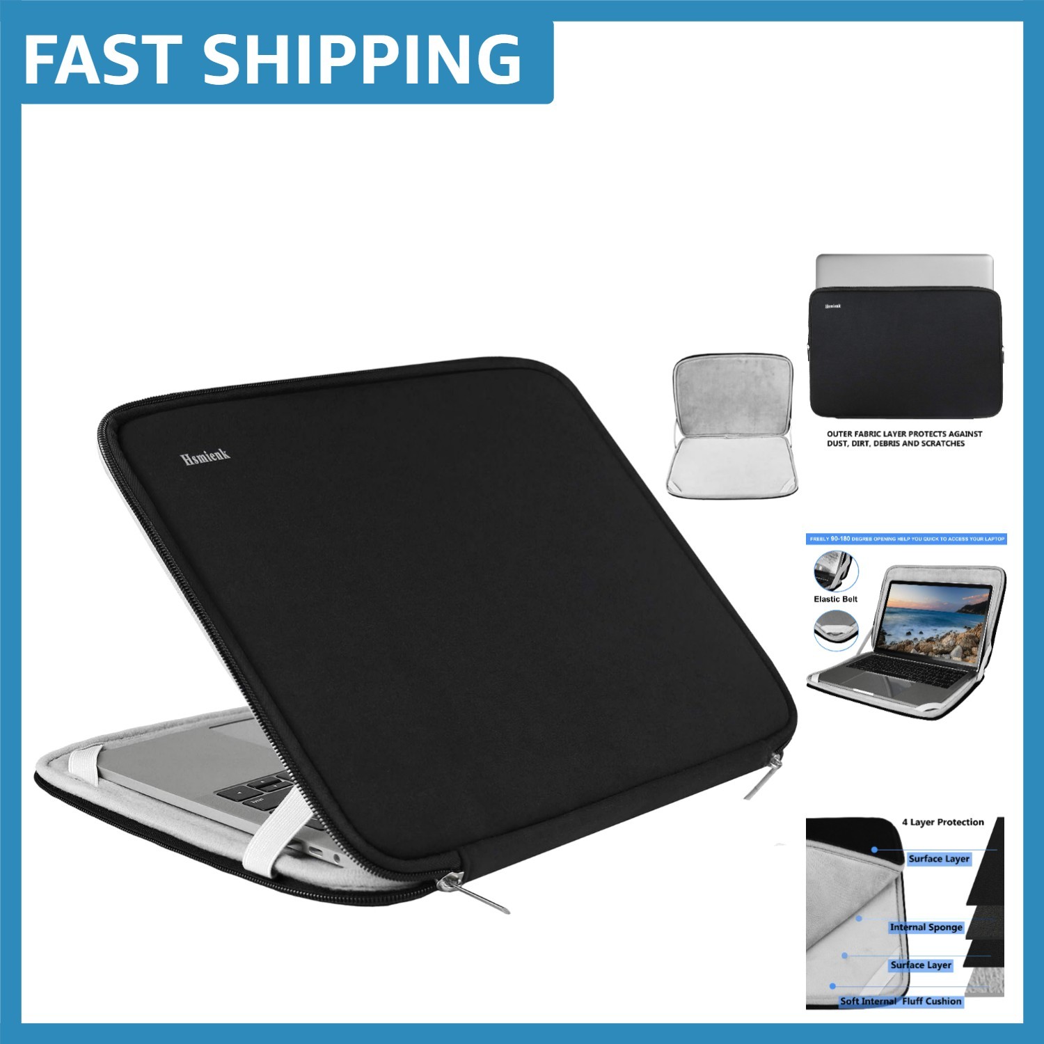 Sleek 15.6 Inch Shockproof Laptop Sleeve - Water-Resistant & Stylish Black Case