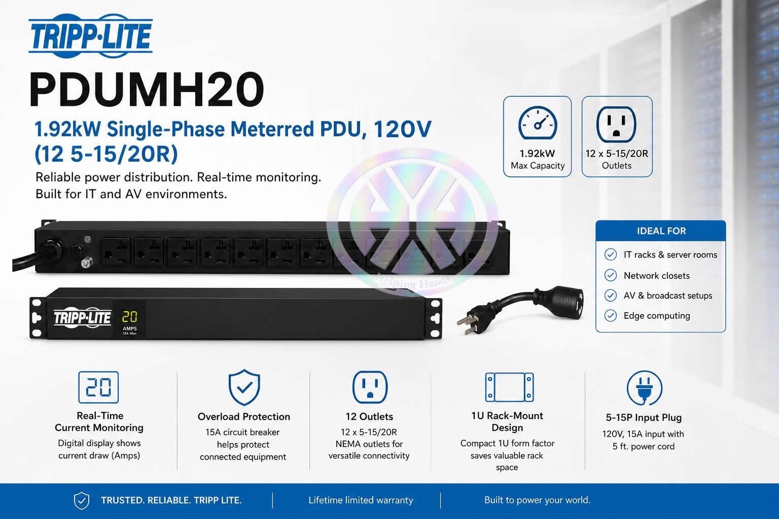 NEW Tripp-Lite PDUMH20 1.92kW Single-Phase Metered PDU, 120V (12 5-15/20R)