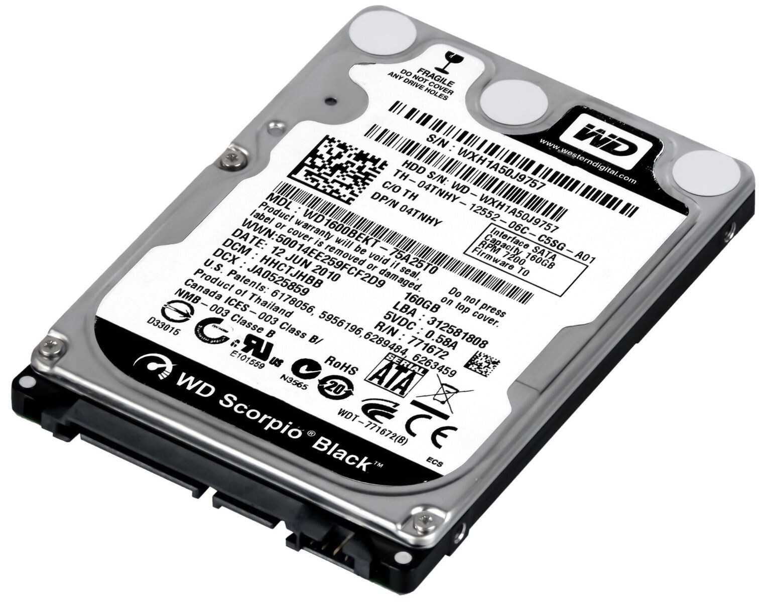 HARD DRIVE DELL 04TNHY 4TNHY WD1600BEKT 160GB 7200RPM 16MB SATA II 2.5" inch