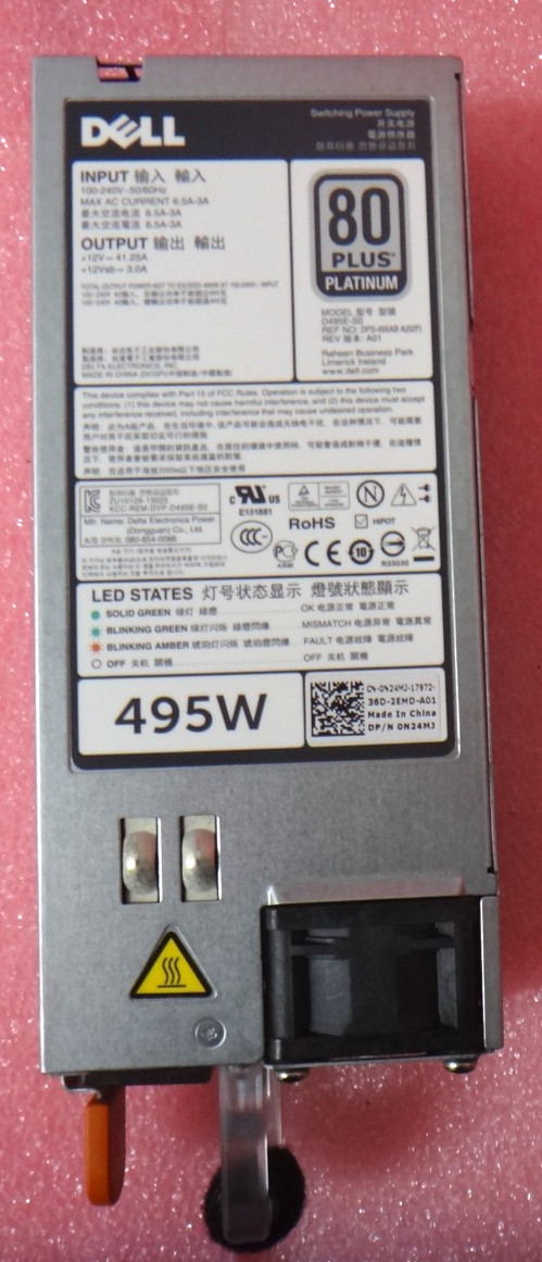Genuine  DELL R520 R620 R720 T620 T720 495W Power Supply 03GHW3 0N24MJ