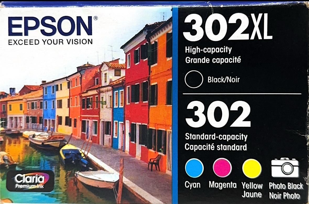Epson 302XL 5pk Combo Ink Cartridges - Black Cyan Magenta Yellow EXP:2025