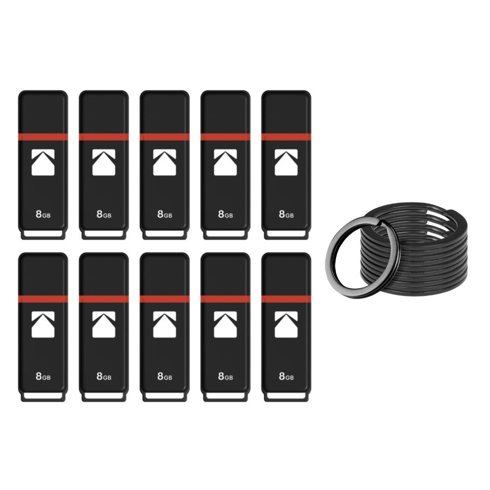Kodak 8GB USB 2.0 Flash Drive Classic K102 (10-Pack) Bundle with Keyrings