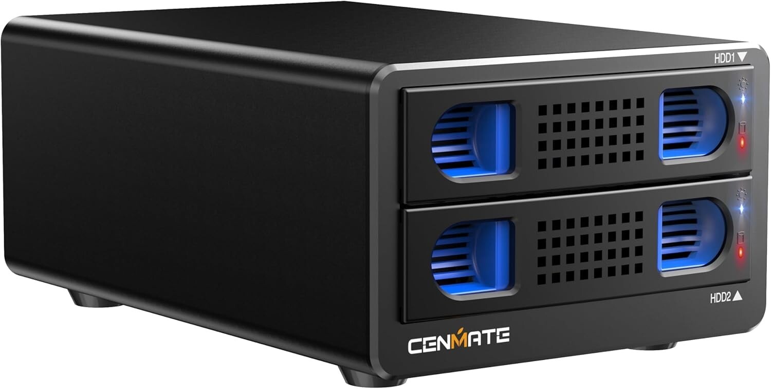 CENMATE Aluminum Dual Bay 10Gbps Hard Drive RAID Enclosure with Cooling Fan