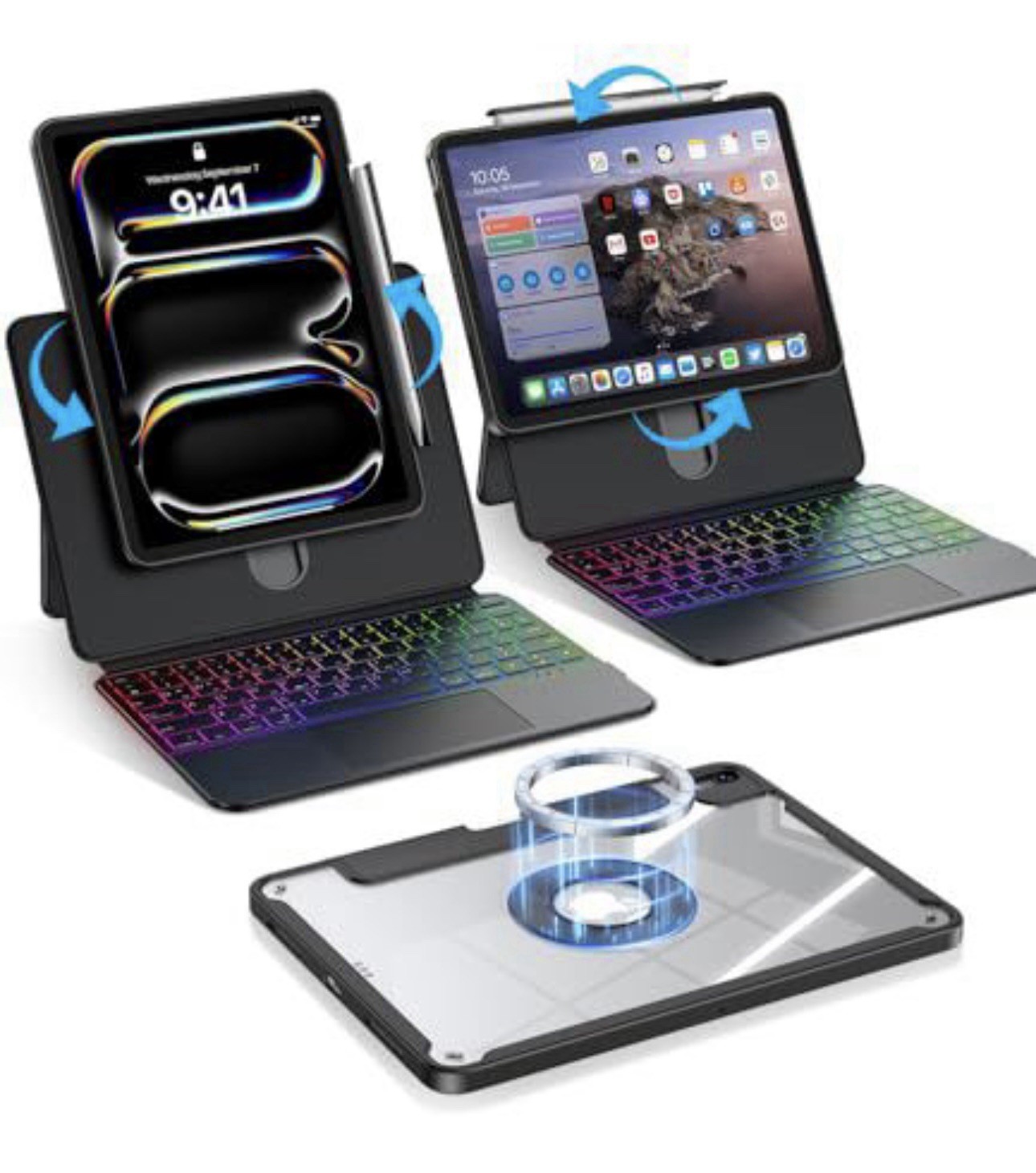 BLOSOMEET Magnetic iPad Pro11 Inch (M5 2025 / M4 2024) Case with Keyboard, Clear