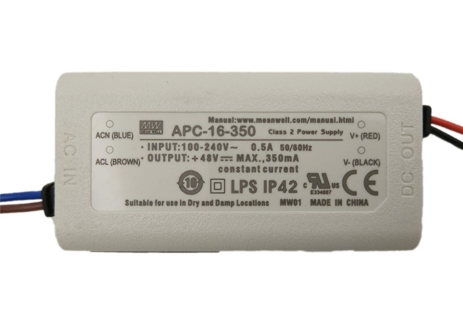 MW APC16350 48V 350mA 16W Single Output LED Switching Power Supply Driver