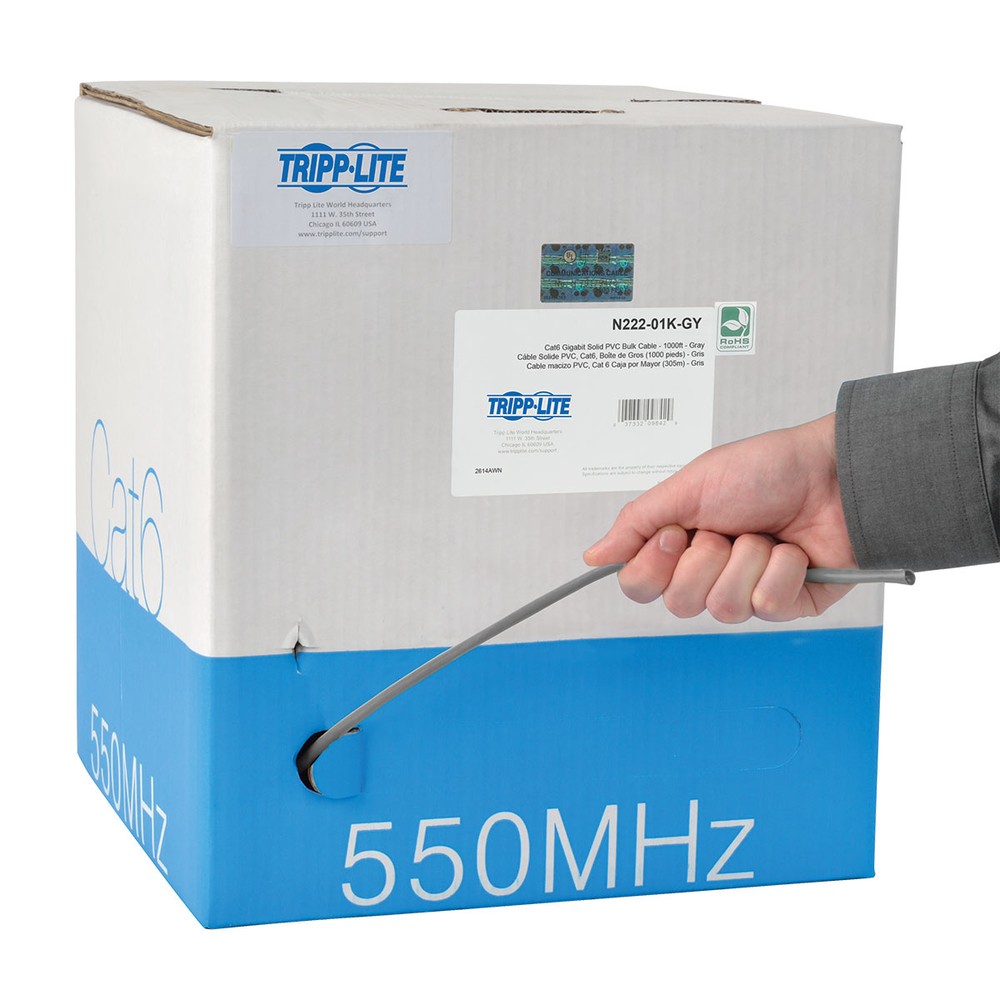 Tripp Lite N222-01K-Gy 1000Ft Pvc Cmr Cat 6 Solid Utp Bulk Cable Gray