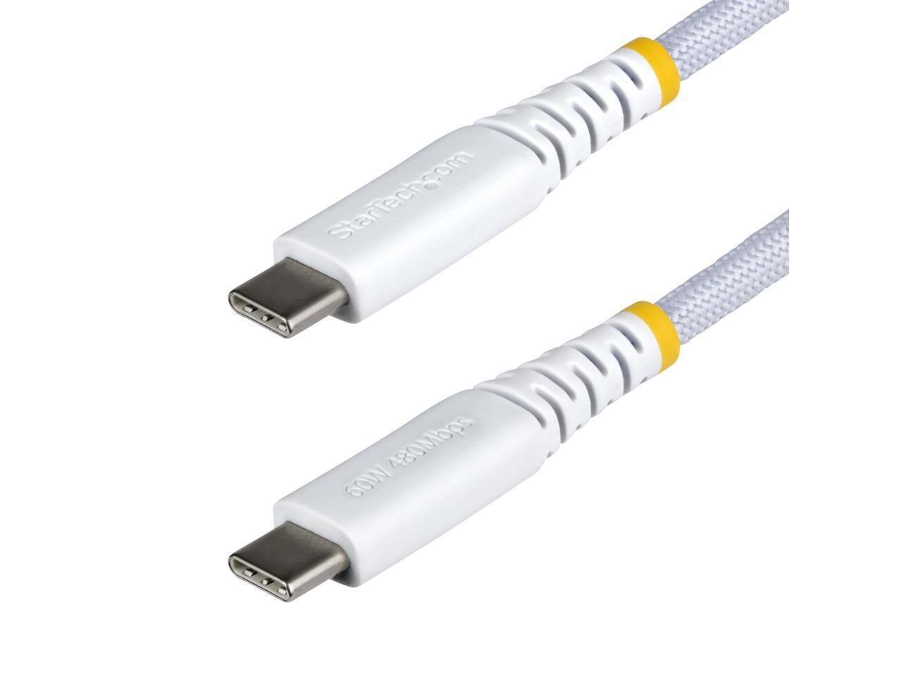 StarTech.com 3ft (91cm) White USB-C Charging Cable, 60W (3A) PD, Dual-Layer Brai