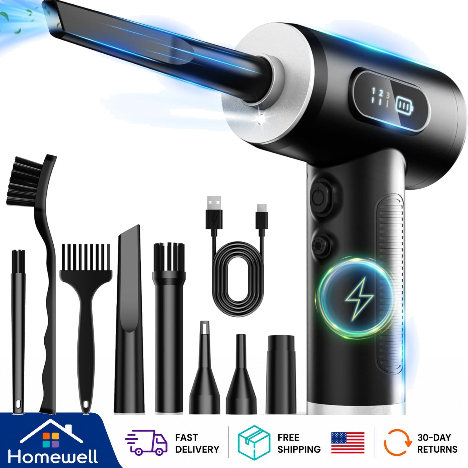 Smart LED Display Air Duster - Rechargeable 3-Gear Electric Blower for All Needs