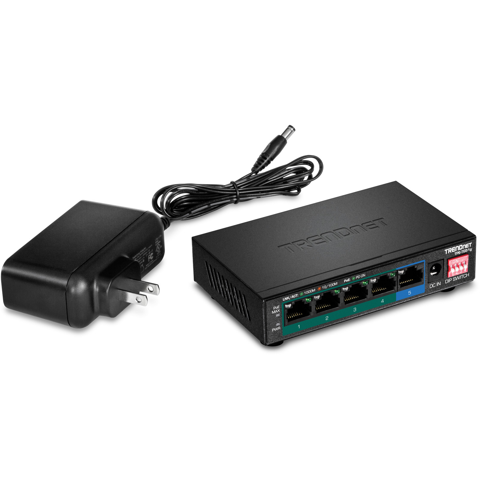 TRENDnet TPE-TG51g, 5-Port Gigabit PoE+ Switch, RENEWED