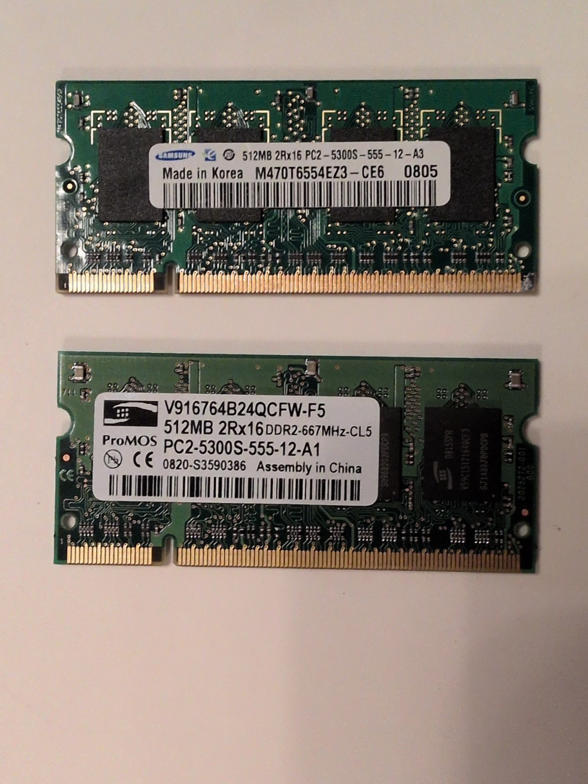 Lot 2 pcs 512MB PC2-5300s DDR2 667Mhz 2Rx16 8 SoDimm 200pin RAM Samsung ProMOS