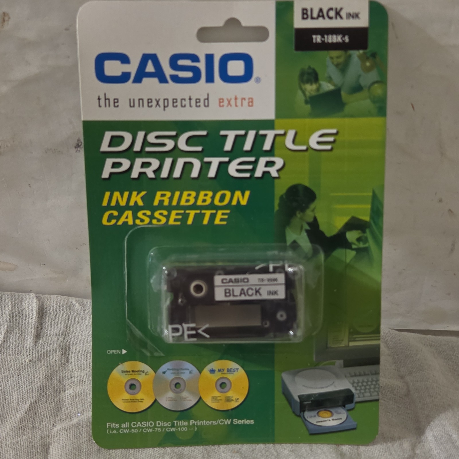Casio TR-18BK-S Black Ink Disc Title Printer Ink Ribbon Cassette