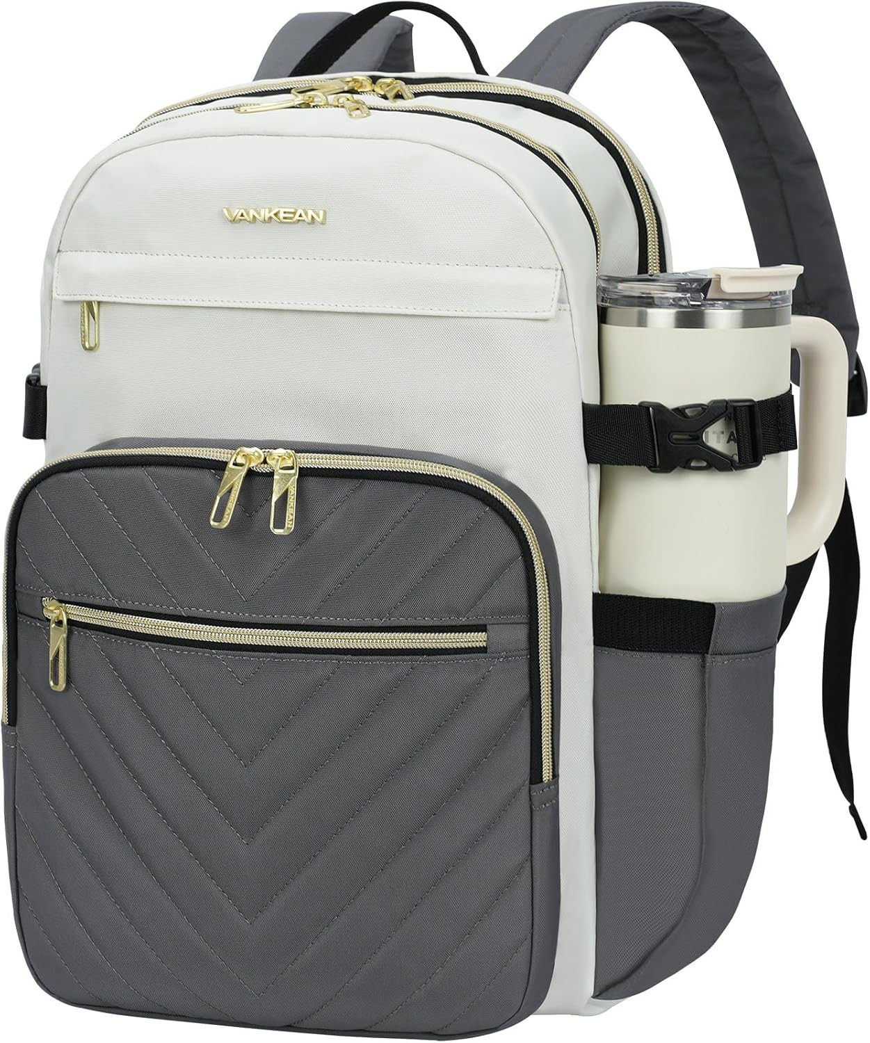 VANKEAN Laptop Backpack for Women (Beige-Grey, 15.6 Inch)
