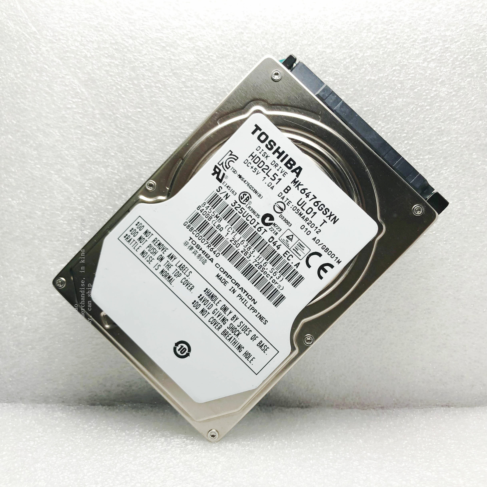 Special purpose Toshiba 640GB 5400RPM 2.5" MK6476GSXN hard drive