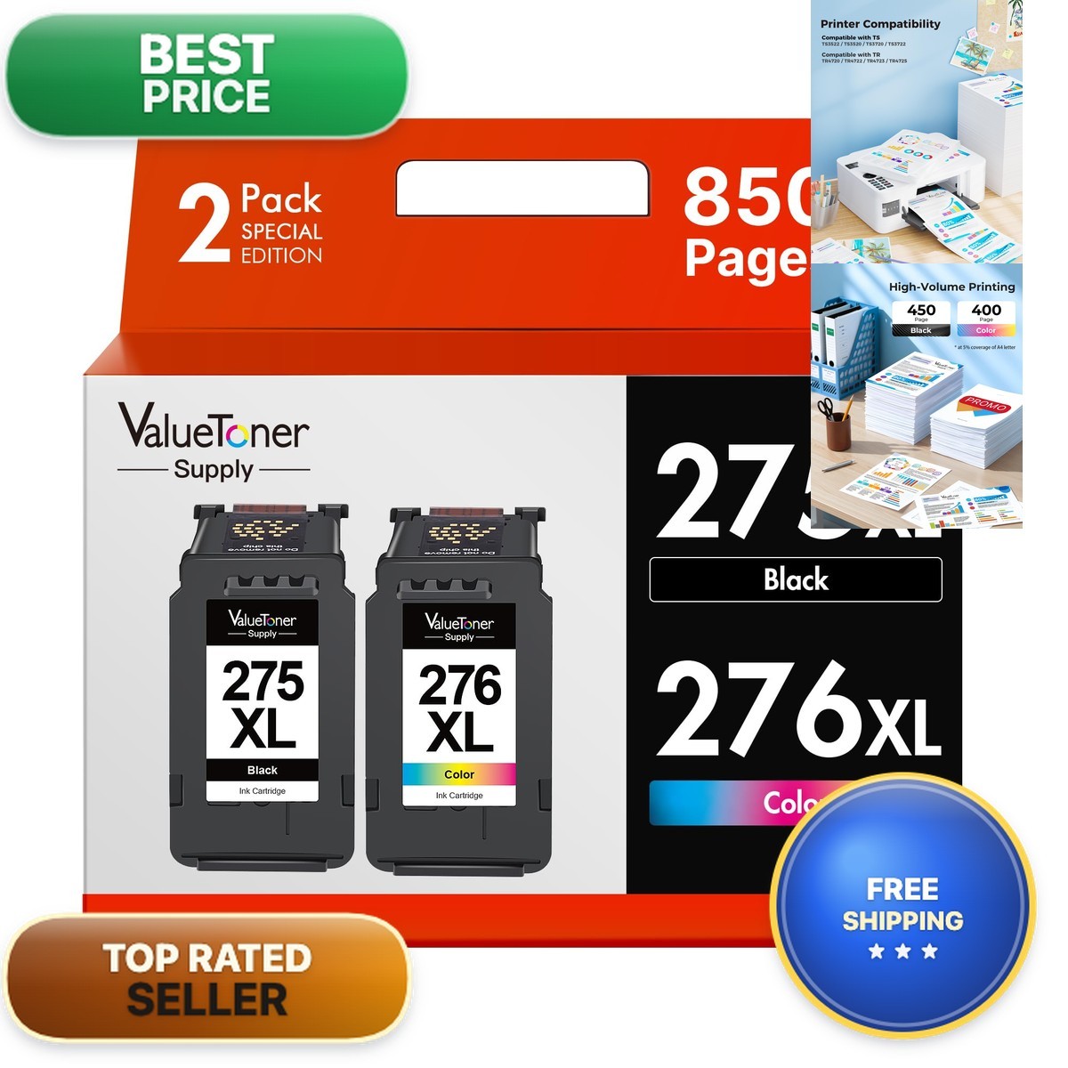 PG-275XL/CL-276XL Ink Cartridges 2-Pack for Cannon 275 276