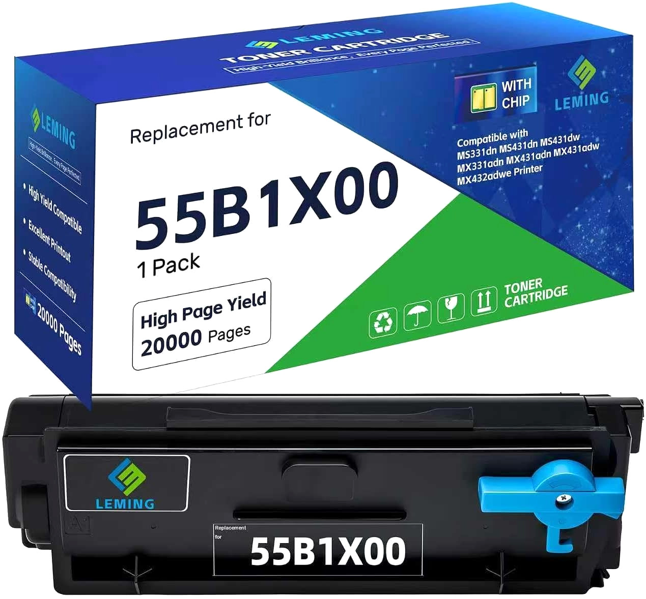 55B1X00 Black Toner Cartridge for Lexmark MS331dn, MS431dn, MX331adn, MX431adw