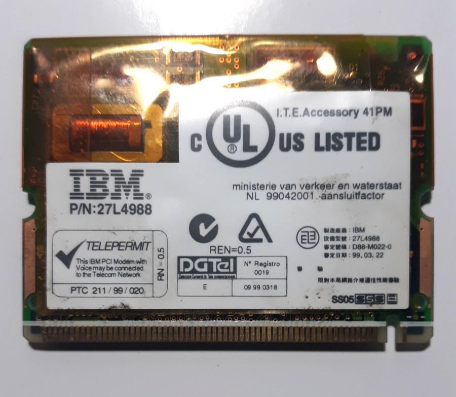 1 IBM THINKPAD 600X 56K PCI MODEM P/N 27L4988 FRU: 08K3429