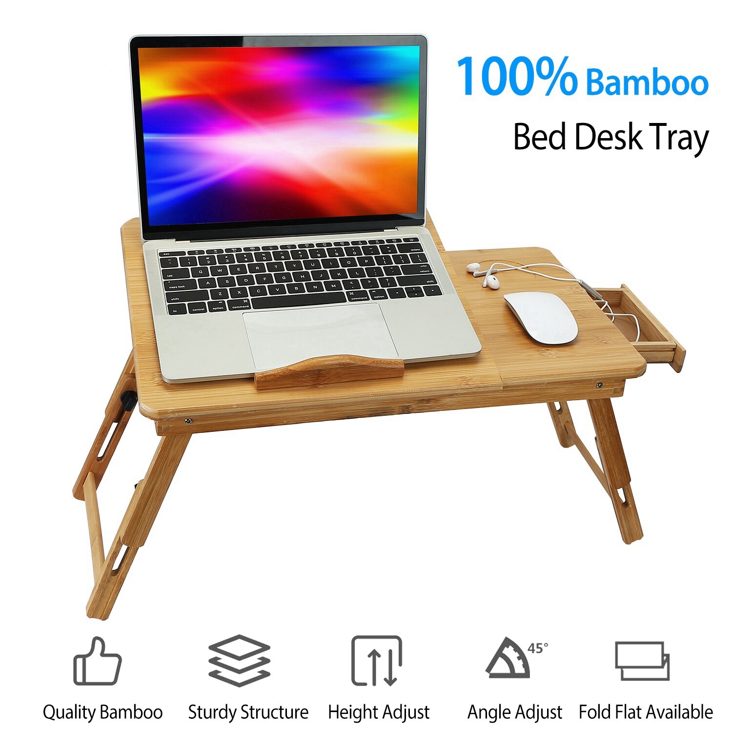 Portable Folding Lap Desk Bamboo Laptop Notebook Sofa Bed Table Adjustable Stand