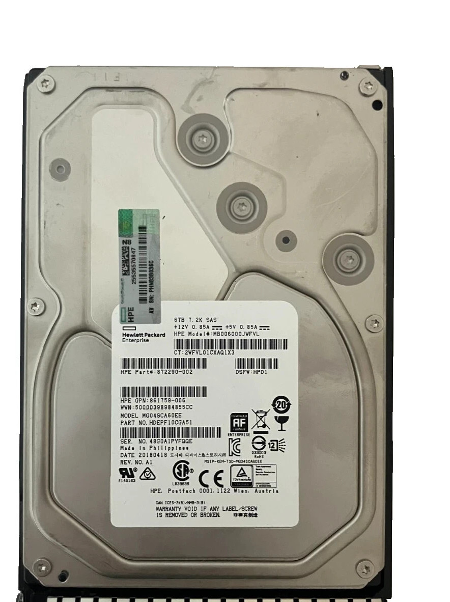 HPE MB006000JWFVL 6TB SAS 12Gb/s 7.2K 872290-002 3.5" 512 b/s