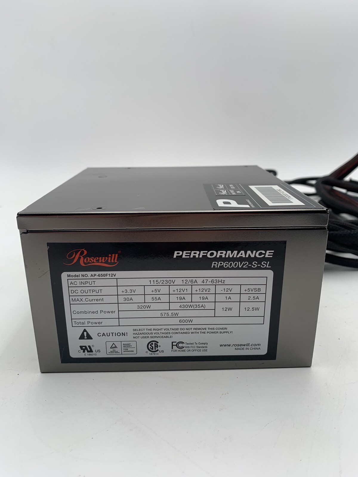 Rosewill Performance RP600V2-S-SL Model AP-650F12V Power Supply 