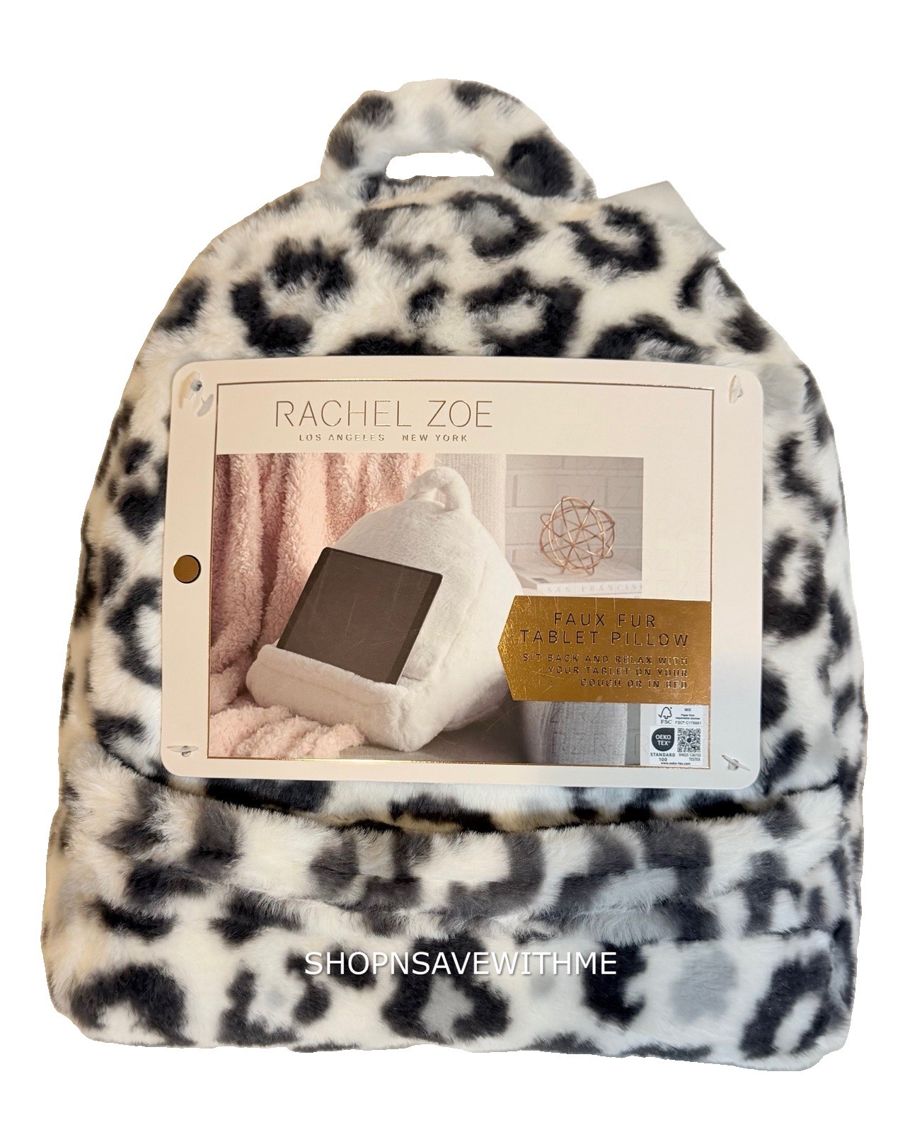 Rachel Zoe Leopard Plush Faux Fur Black Gray Lap Top Tablet Pillow NWT