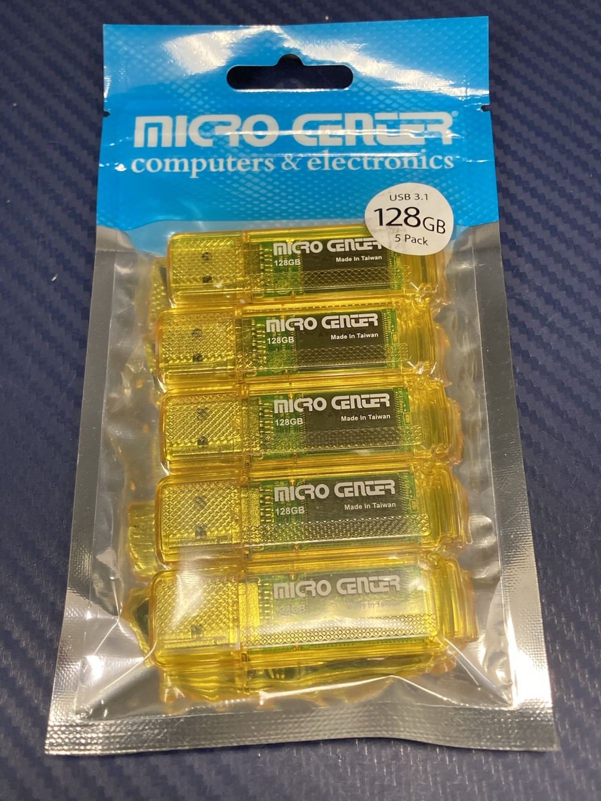 New Micro Center 128GB SuperSpeed USB 3.1 (Gen 1) Flash Drive - Yellow (5 Pack)