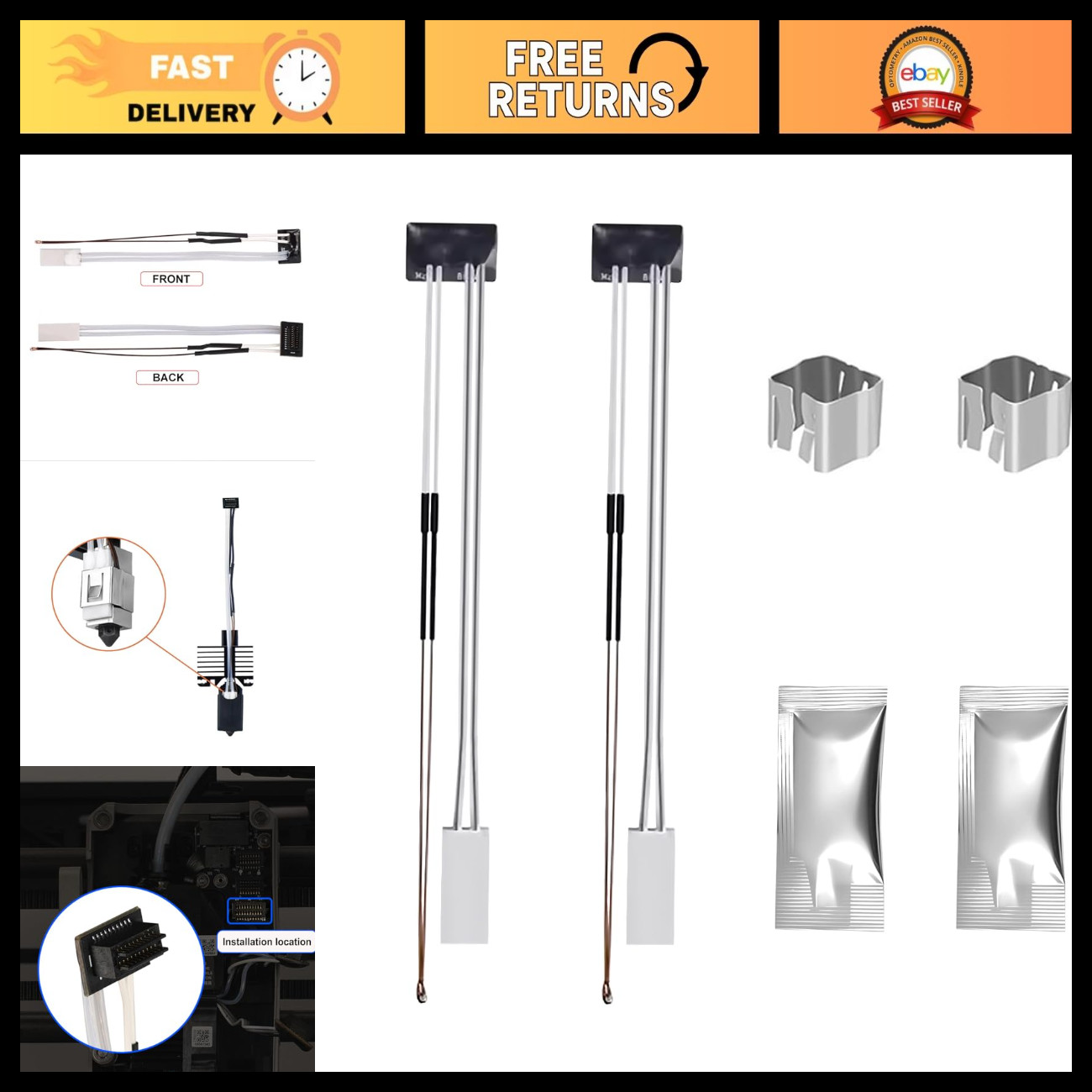 24V 48W High-Temperature Ceramic Heater & Thermistor Set for 3D Printers, 2PCS
