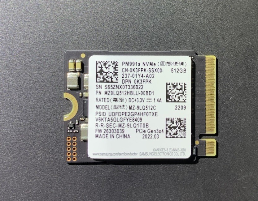 Samsung PM991a 512GB MZ-9LQ512C NVMe 2230 MZ9LQ512HBLU-00BD1 99%