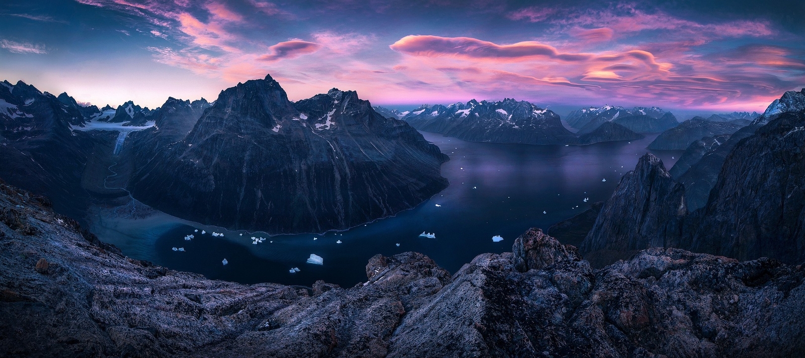 Landscape nature sunset mountains panorama fjord clouds Custom Gaming Mat Desk