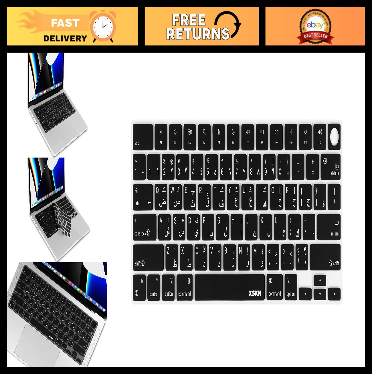 Arabic Black Silicone Keyboard Cover for MacBook Pro 14" & 16" - M1 Pro/Max, Tou