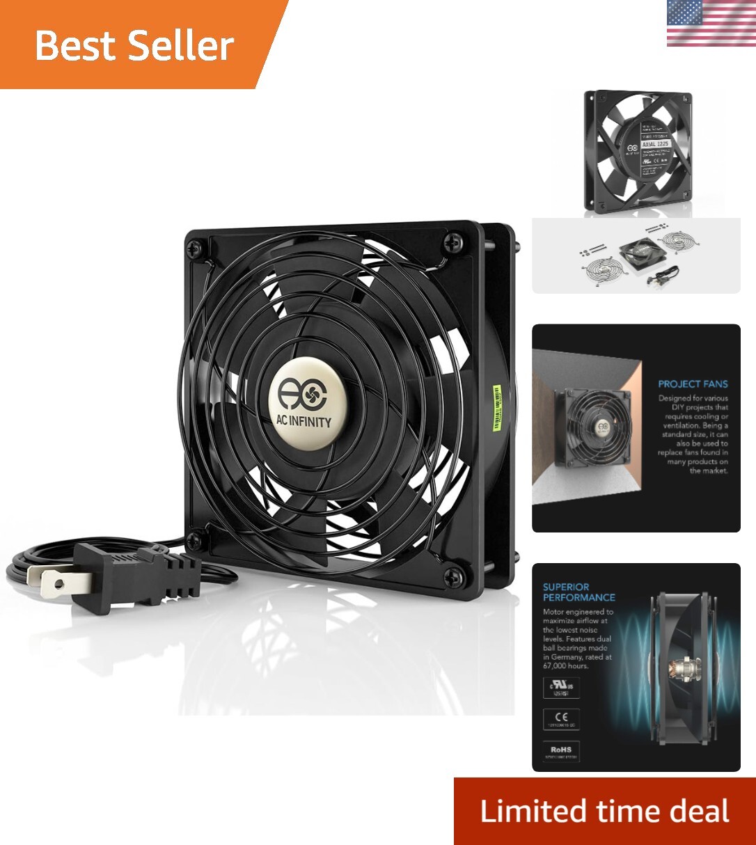 Compact -Certified 120mm Muffin Fan - Low Noise, Lightweight, Energy Efficient