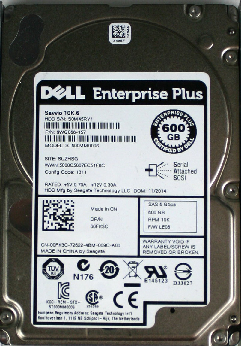 Dell EqualLogic 600GB 10K 2.5" SAS Drive Seagate ST600MM0006 9WG066-157 0FK3C